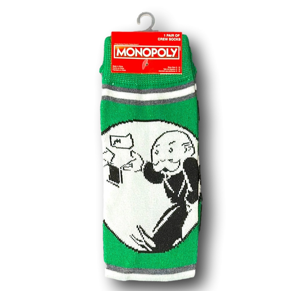 3/$20 Monopoly Man Board Game Funny Novelty Crew Socks - NWT